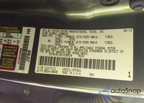 2015 Toyota Tundra Sr5 5.7L V8 из США, поврежденный, VIN 5TFRY5F16FX185510